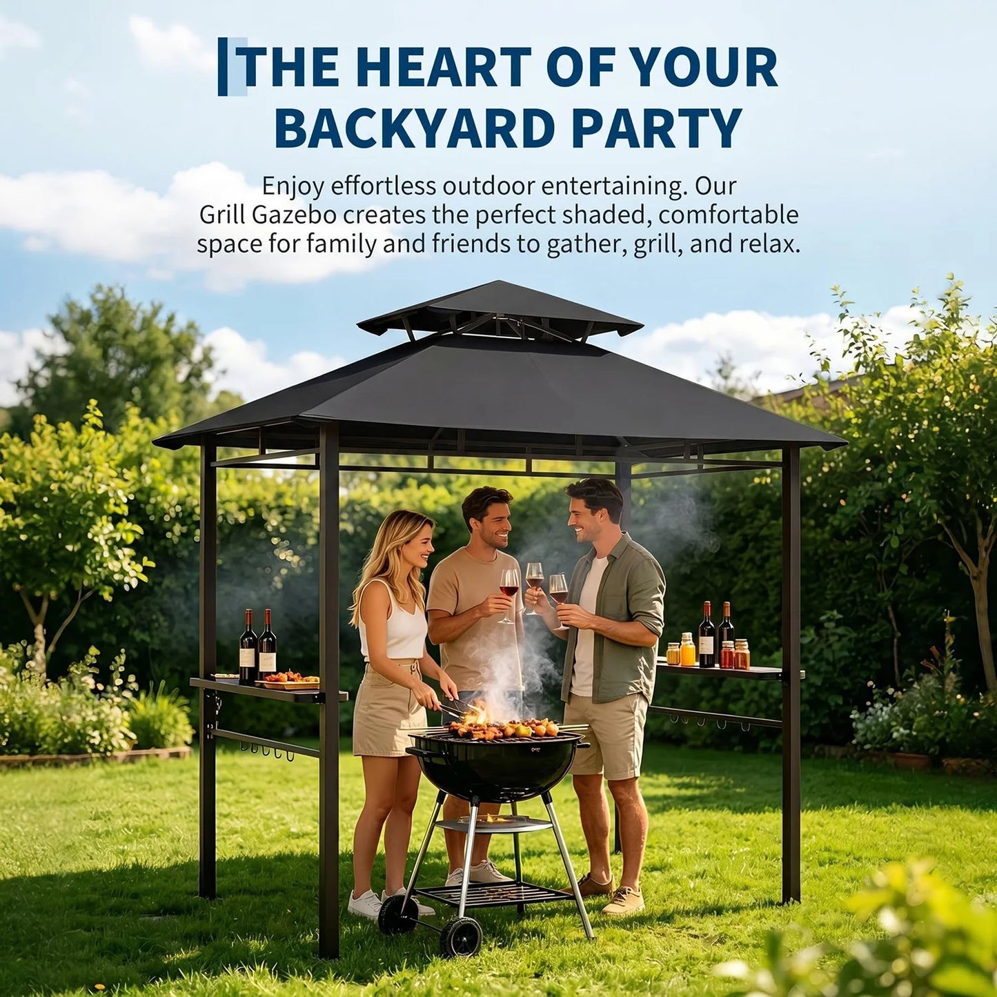 HiMISS Outdoor BBQ Grill Gazebo With Double Roof Vented Canopy