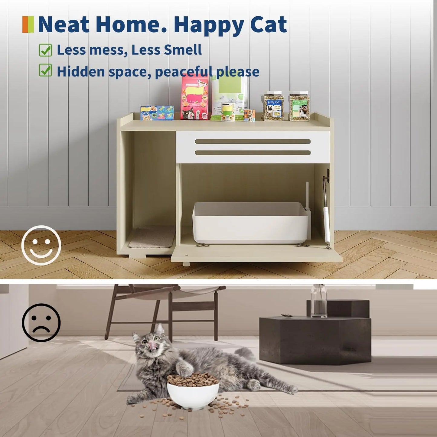 Studyset Ventilated Cat Litter Box Furniture With Flip Down Door