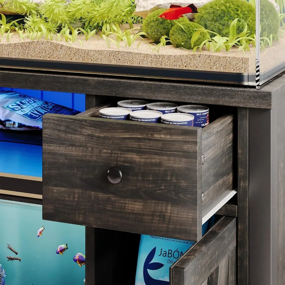 Heavy Duty Metal Aquarium Stand With LED Lighting And Outlets