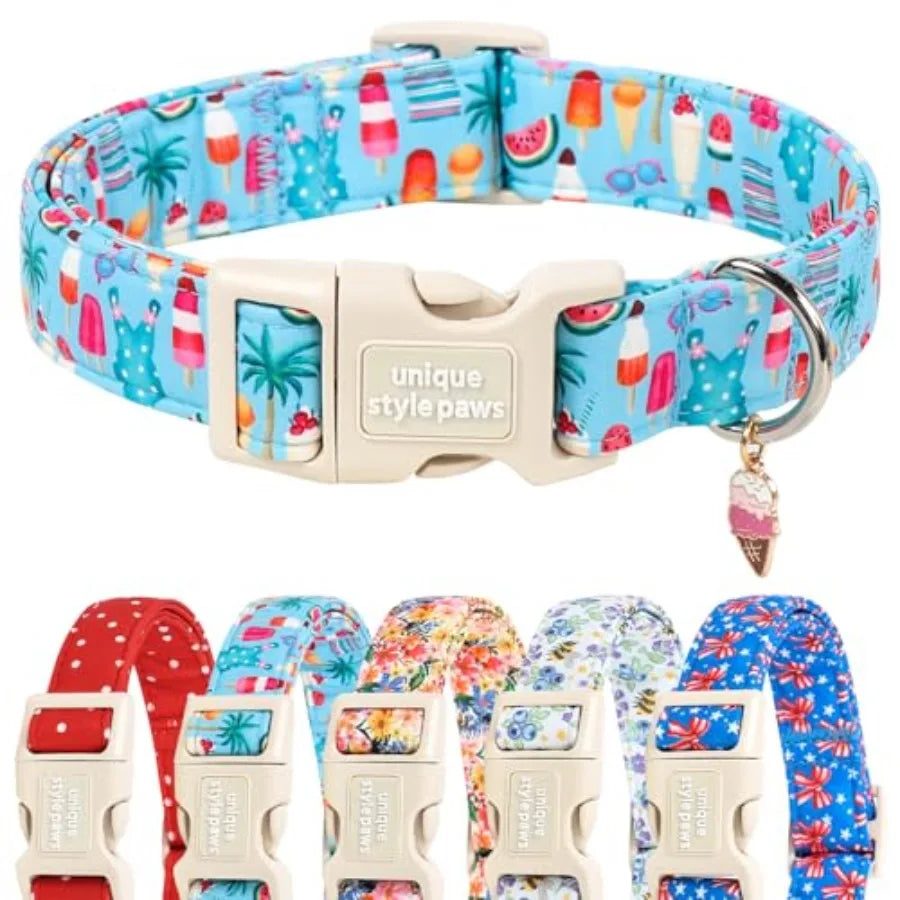 Dog Collar With Coconut Tree Pendant And Plastic Buckle For Small To Large Dogs