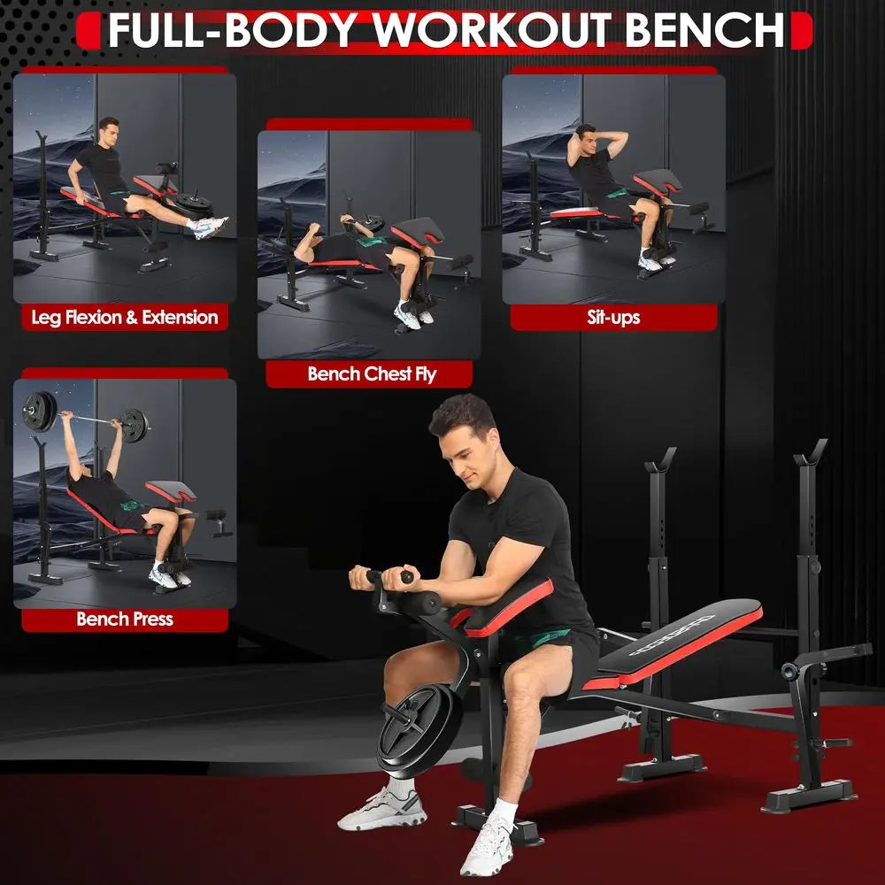YTYIN All in One Weight Bench With Squat Rack Leg Developer Preacher Curl Rack