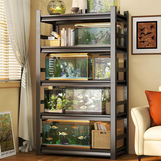 Sturdy Five-Shelf Metal Aquarium Stand With Adjustable Rails