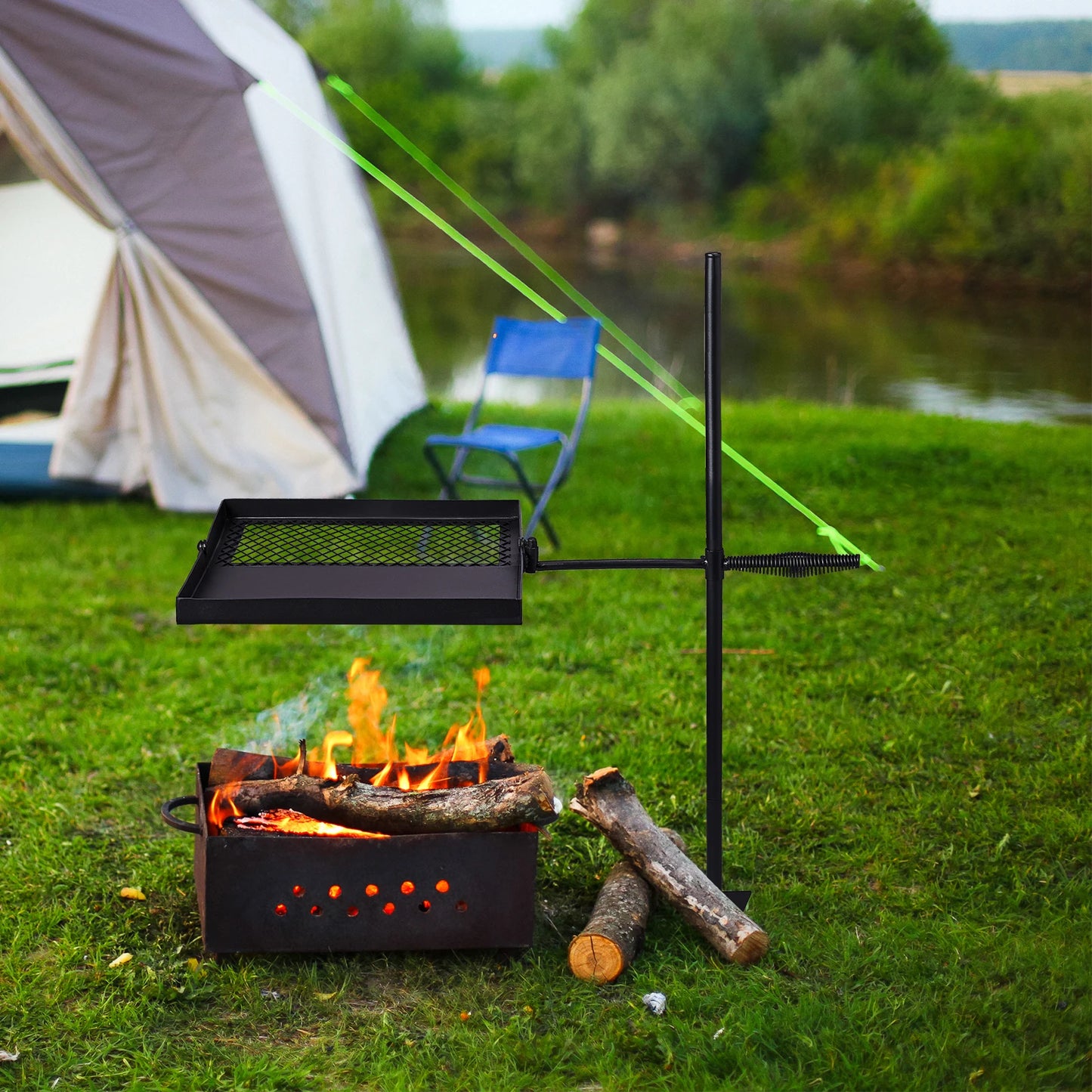 Folding Swivel Campfire Grill Portable Cooking Grate For Fire Pit