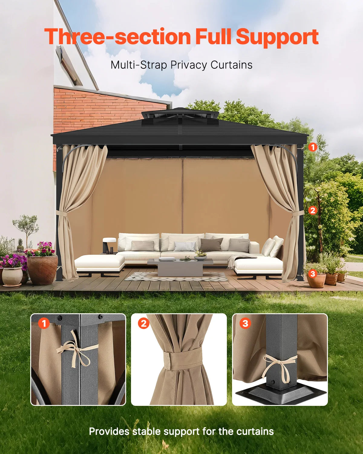 SucceBuy Gazebo Curtain Set 4 Panel Sidewall Privacy With Zippers Patio