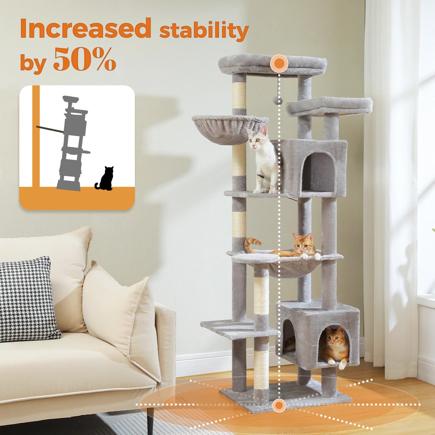 PAWZ Road Five Tier Indoor Cat Tree With Hammock And Scratching Posts