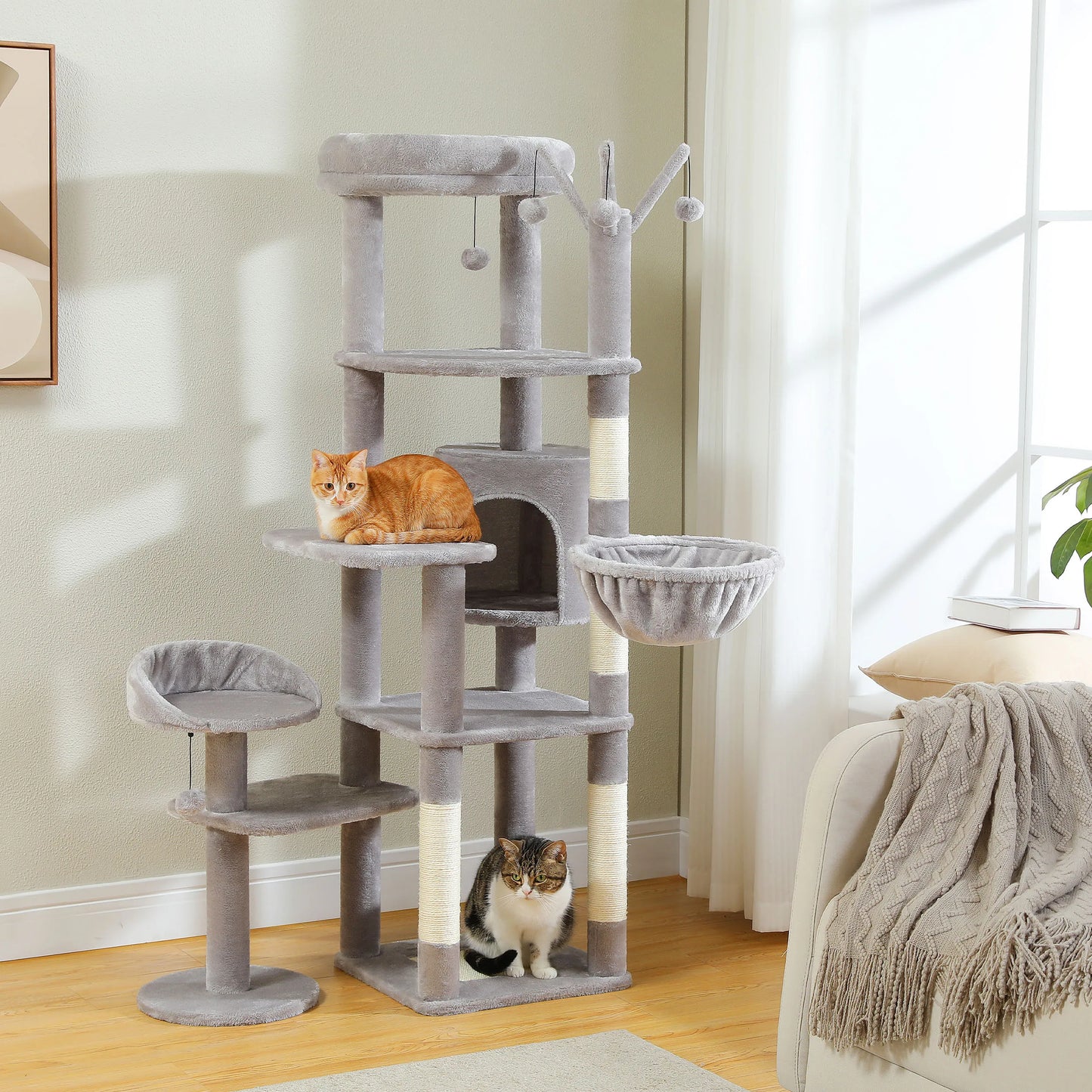 PEQULTI Multi Level Cat Tree With Scratching Posts And Hammock