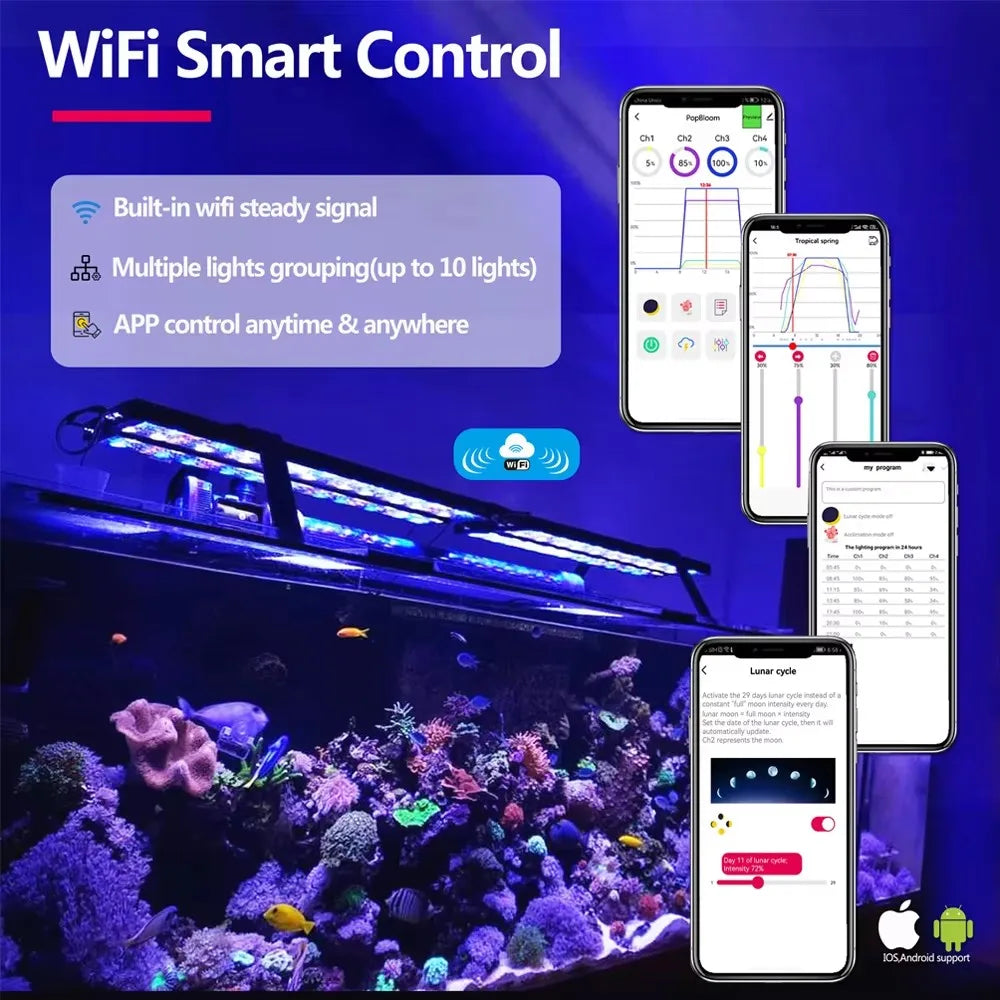 PopBloom WiFi LED Aquarium Light Full Spectrum Marine Lamp For Reef Corals