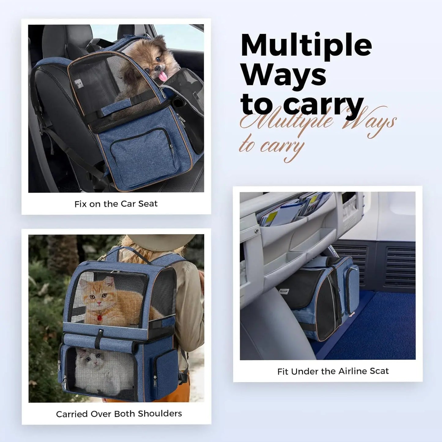 Double-Compartment Cat Backpack Carrier For Two Small Cats Or Dog