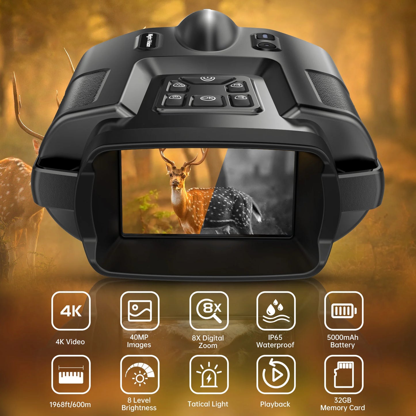 DIYIMIN Night Vision Binoculars 4K Infrared 8x Digital Zoom Goggles