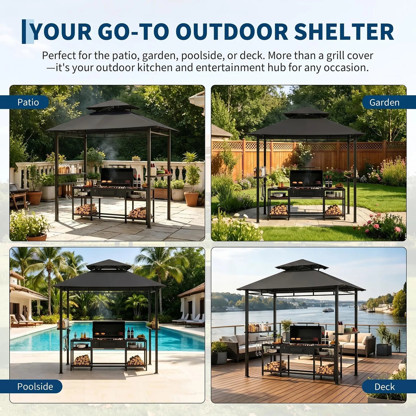 HiMISS Outdoor BBQ Grill Gazebo With Double Roof Vented Canopy