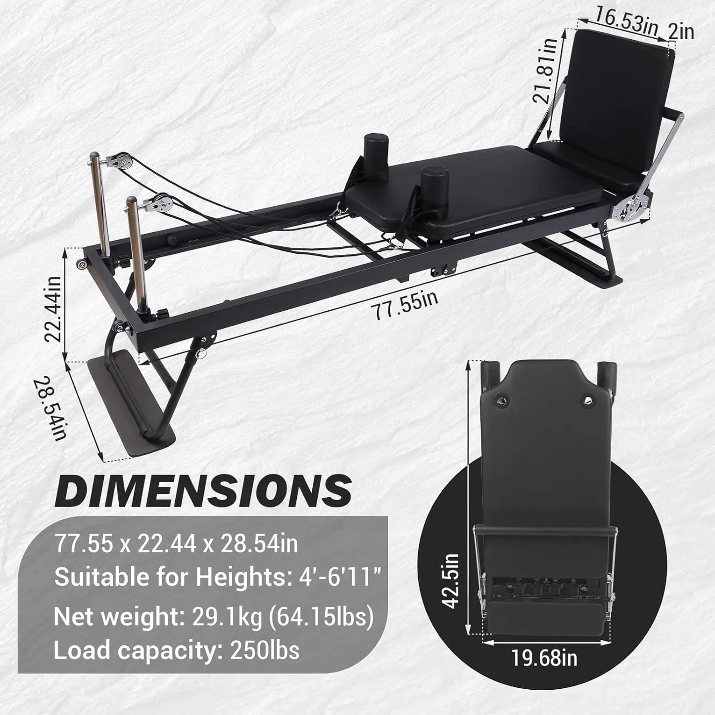 HiMISS Foldable Reformer Pilates Machine with Height Adjustments