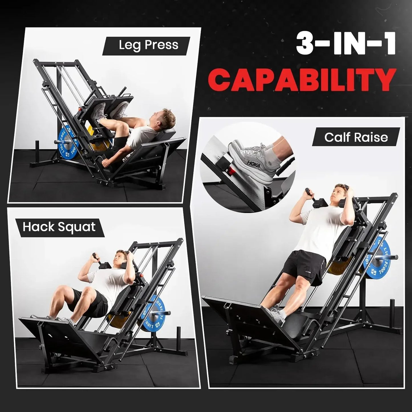 Three-In-One Leg Press Hack Squat Machine With Weight Storage