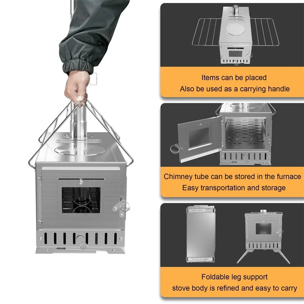 Wood Burning Portable Outdoor Stove Six Stainless Chimney Pipes