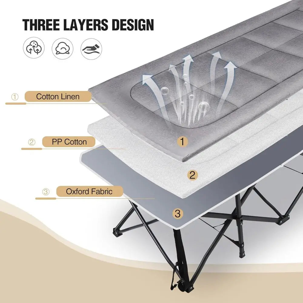 Portable Heavy Duty Camping Cot With Extra Comfortable Pad