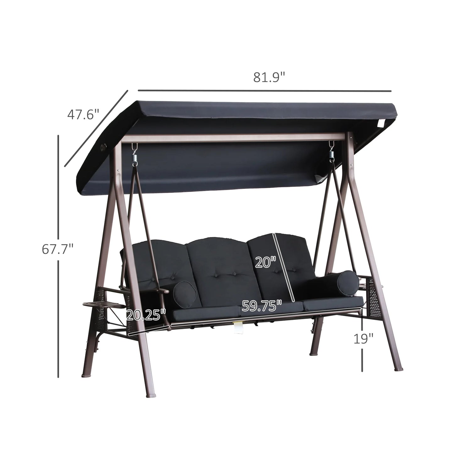 Outsunny 3 Person Outdoor Canopy Cushioned Bench Glider Swing
