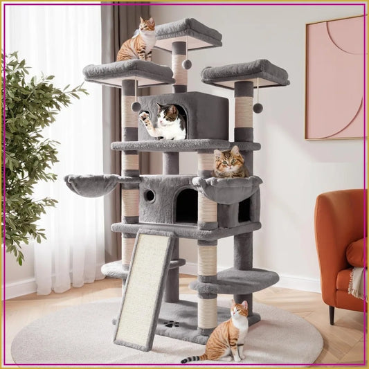 Large Cat Tree For Big Cats, Multi-Level Tower With Condo And Scratching Posts