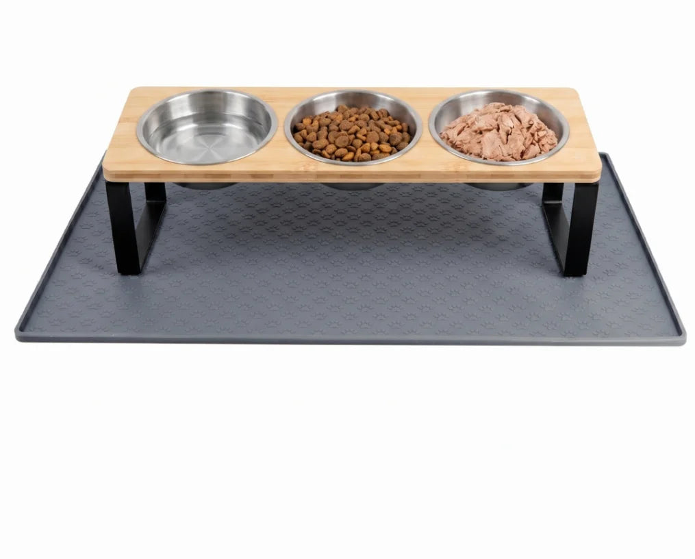 Elevated Cat Feeder With 15 Degree Tilt Bamboo Iron Stand