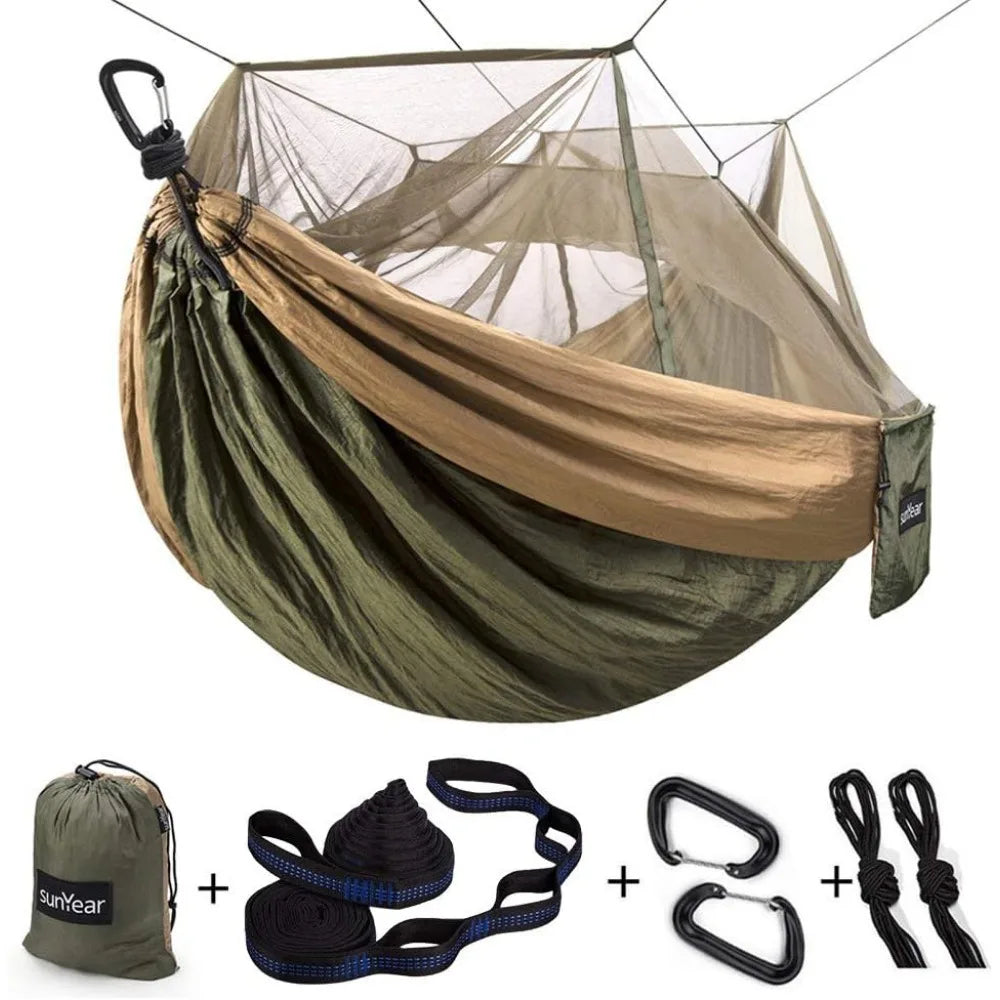 NBVCX Portable Double Hammock with Mosquito Net and Tree Straps