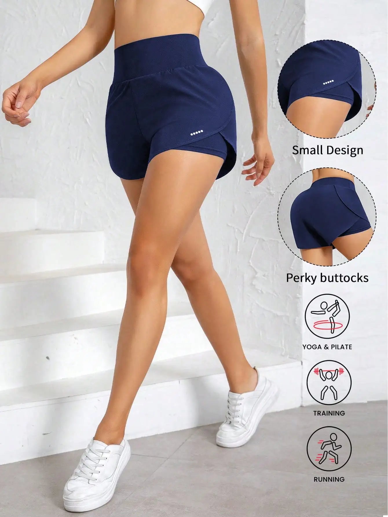 Two In One Women's Yoga Shorts High Waist Breathable Quick Dry Fabric