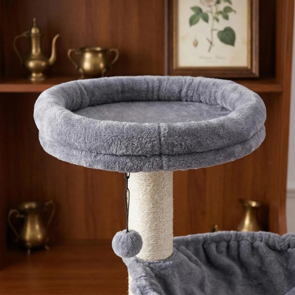 NBVCX Multi Level Cat Tree With Hammock Self Grooming Brush