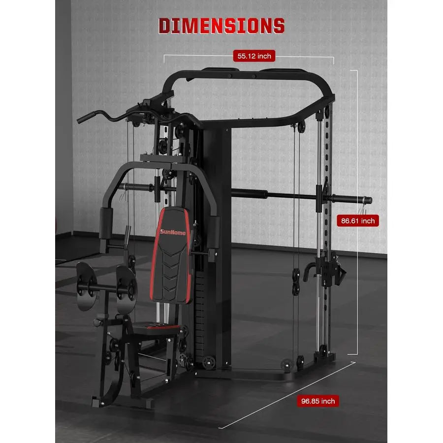 MBVM Multifunction Home Gym Station Smith Machine With 138 Lb Weight Stack