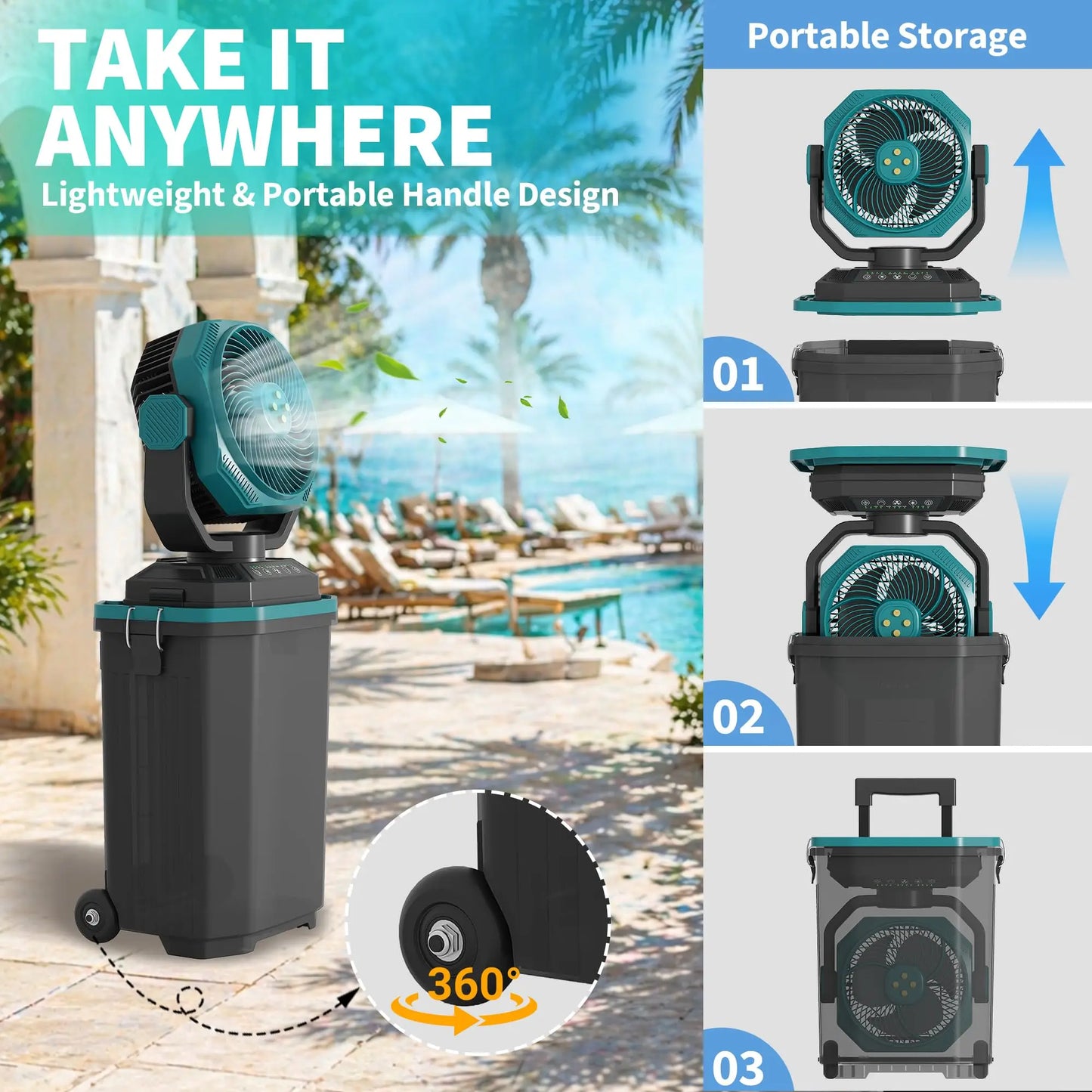 HiMISS Portable Misting Bucket Fan With Remote Oscillating