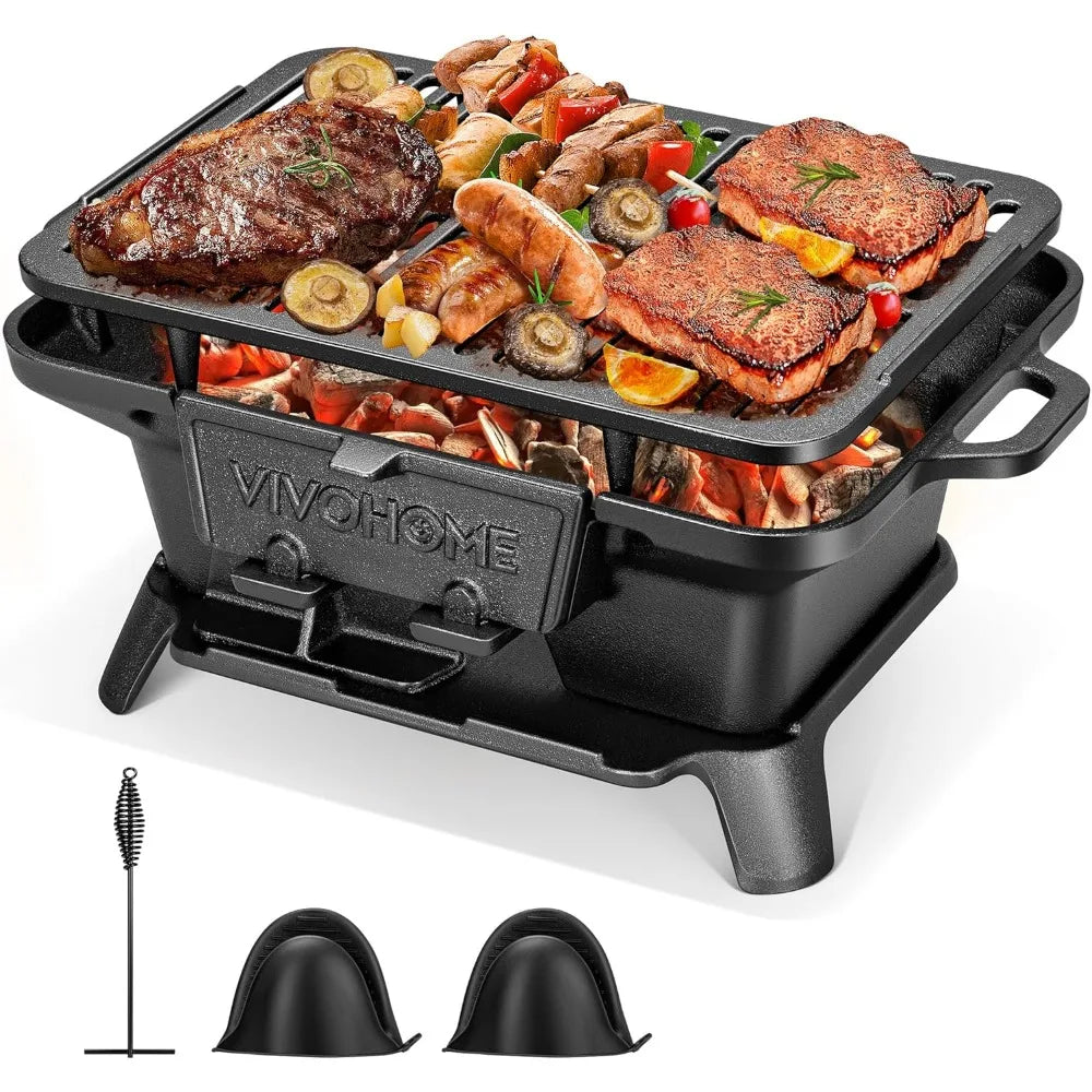 NBVCX Portable Rectangle Charcoal Grill With Double Sided Grate