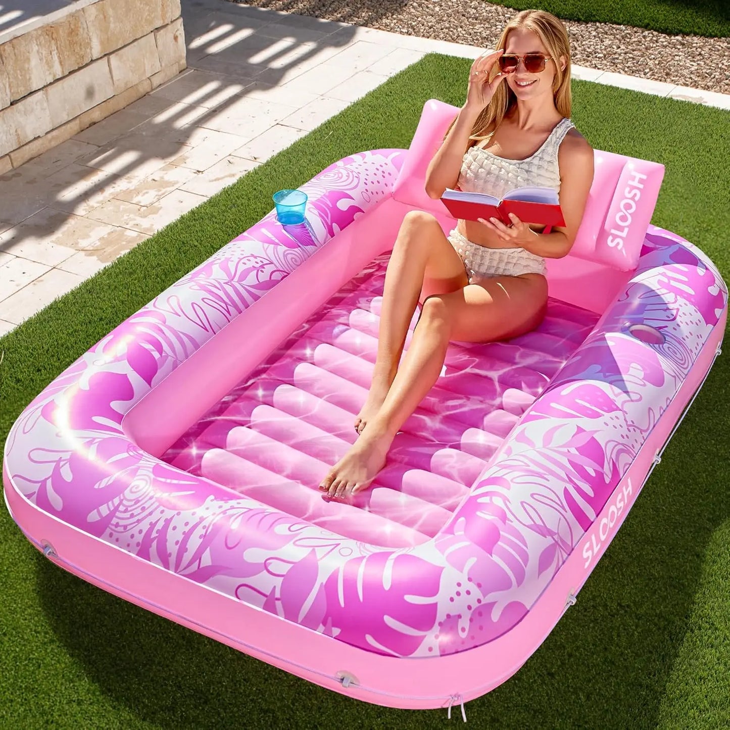 Joyfy Inflatable Pool Lounger Float With Pillow For Sunbathing