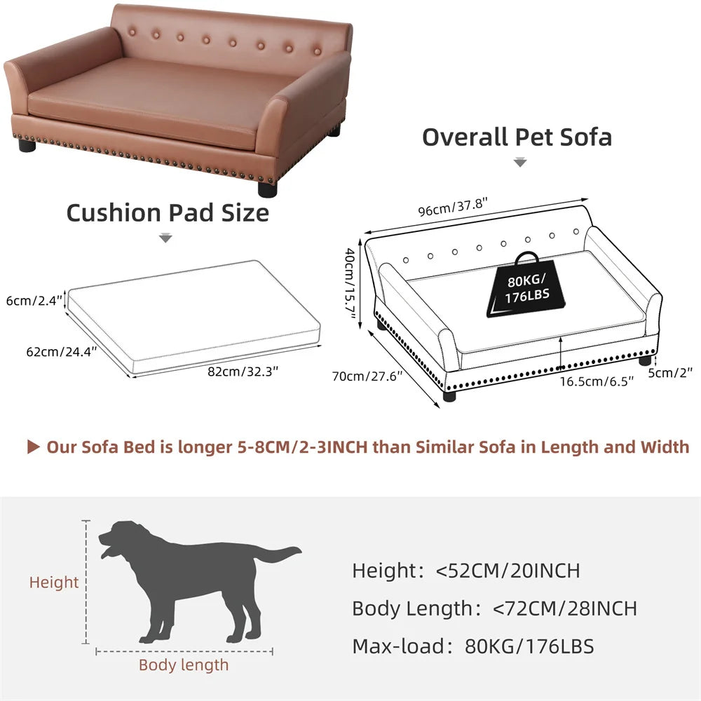 BORWART Heavy Duty Pet Sofa Raised Dog Bed Cushioned Couch Lounge
