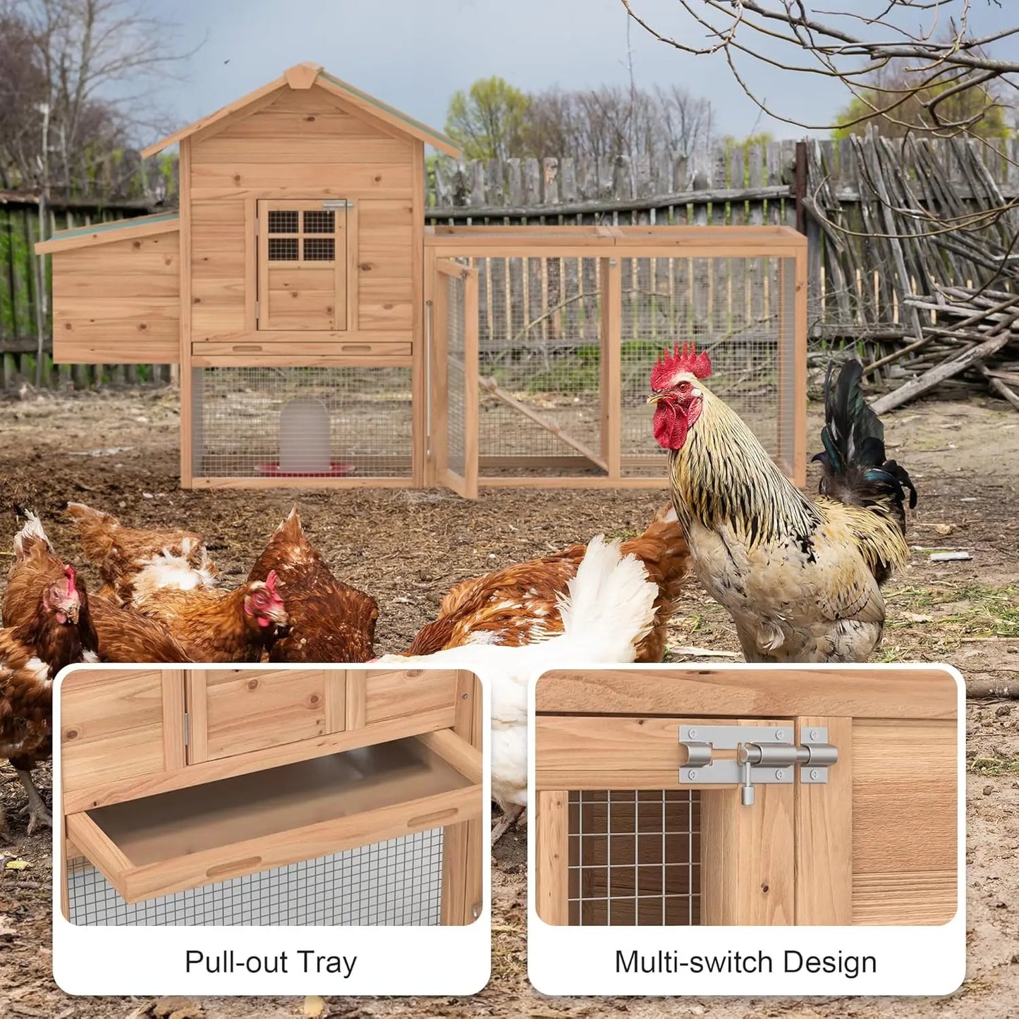 Wooden Outdoor Chicken Coop For 2-4 Chickens With Waterproof Roof