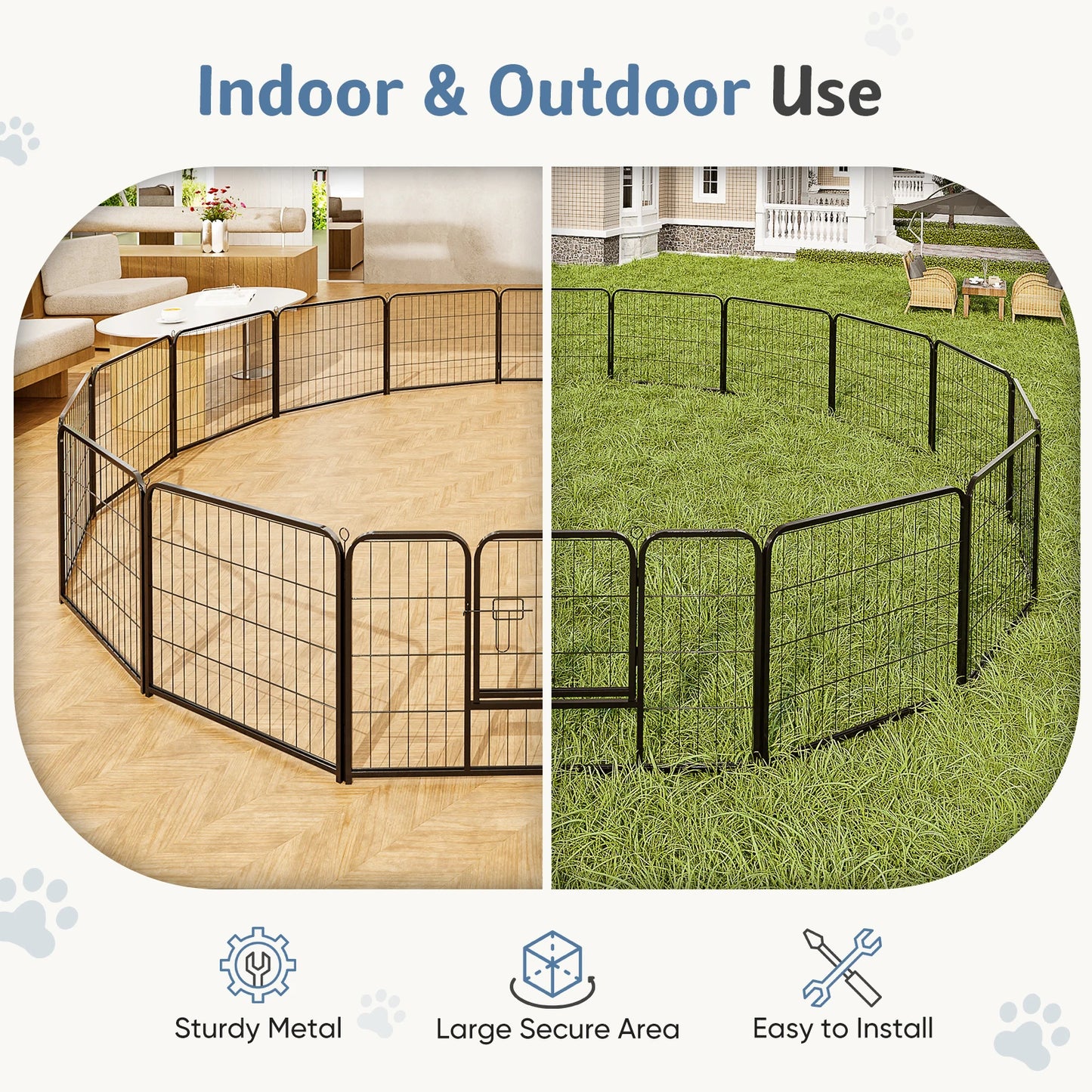 JHK 16-Panel Folding Dog Playpen Metal Pet Fence For Indoor Outdoor