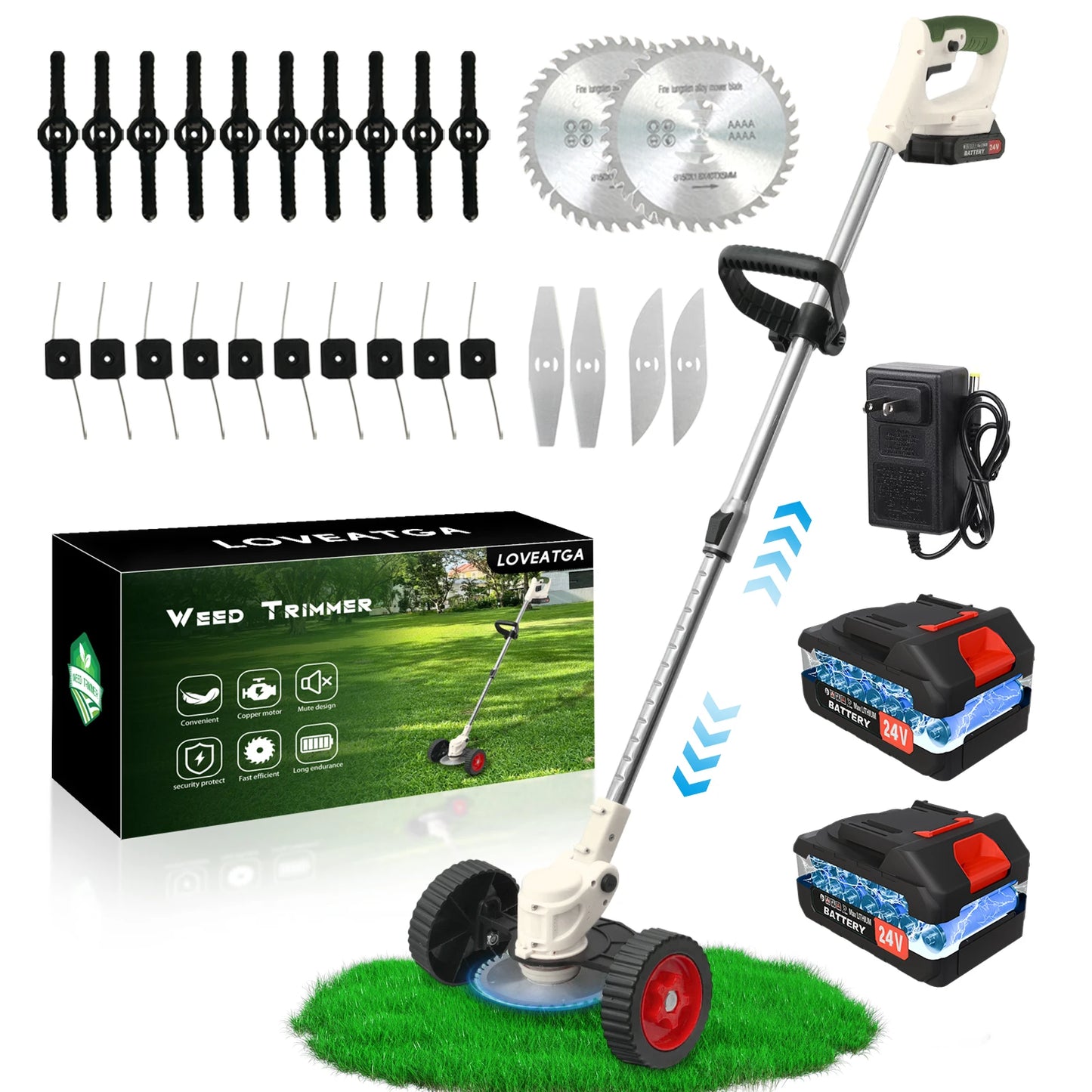 21V Cordless Lawn Mower 3-In-1 Edger Brush Cutter With 2x2.0Ah Batteries