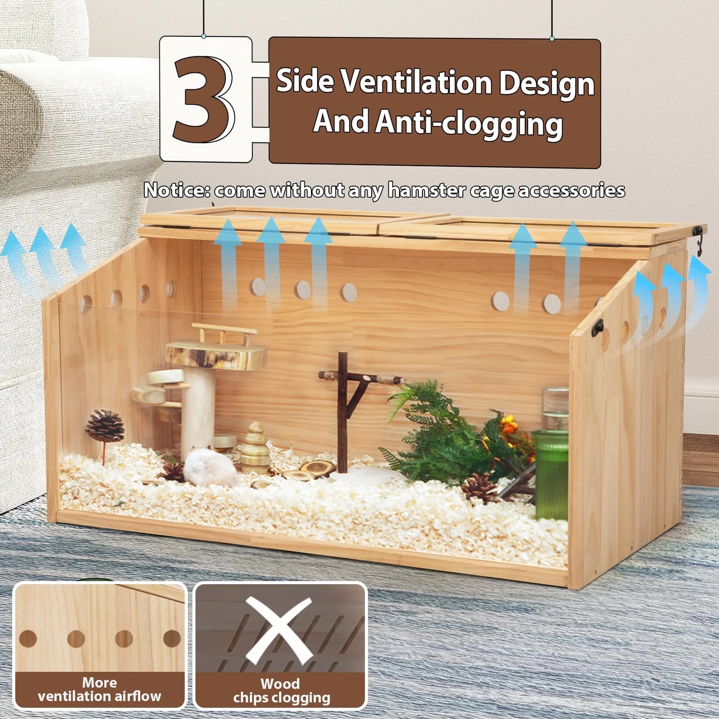 Wooden Hamster Cage Hutch Hideout With Openable Top