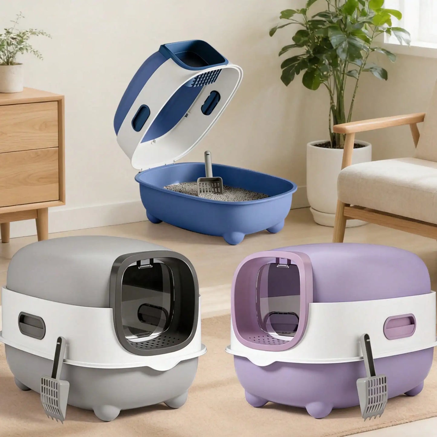 Foldable Enclosed Cat Litter Box With Lid And Scoop