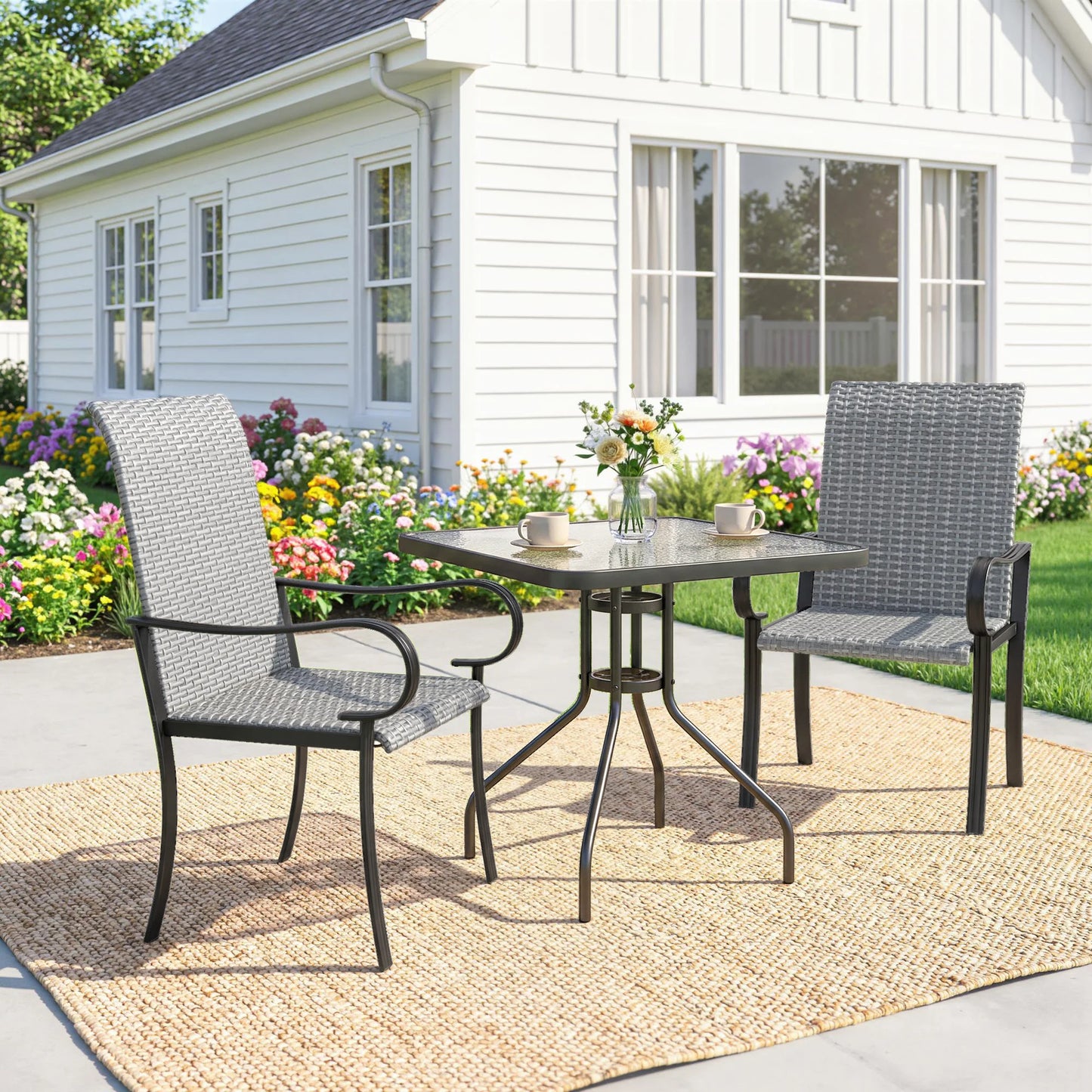 Outdoor Wicker Dining Chairs With Armrests Set Of 2
