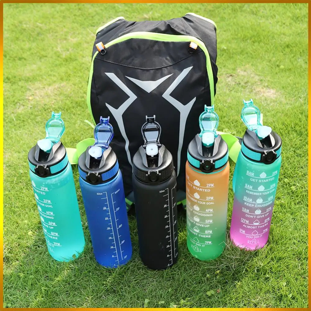 Sports Water Bottle Leakproof Frosted Cup With Time Scale Fitness