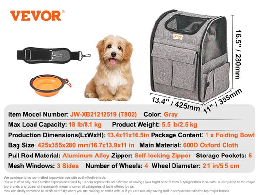 Pet Carrier Backpack With Telescopic Handle And Four Wheels