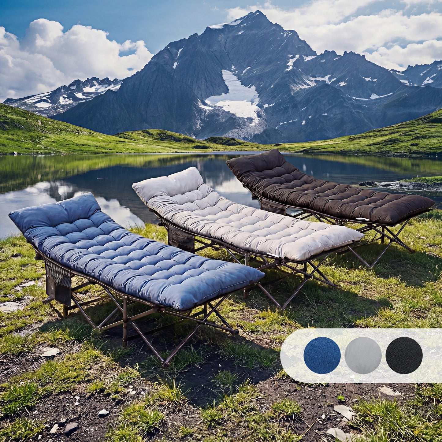 JHK Folding Camping Bed Lounge Chair With Storage Cushion