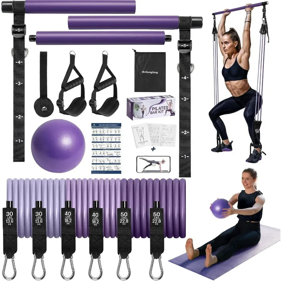 Upgraded Pilates Bar Kit With Resistance Bands Stainless Steel