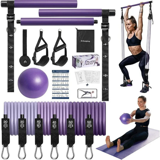 Upgraded Pilates Bar Kit With Resistance Bands Stainless Steel