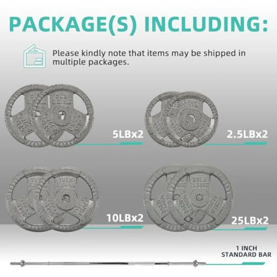 Cast Iron Weight Plates Set With Barbell Bar And Locks
