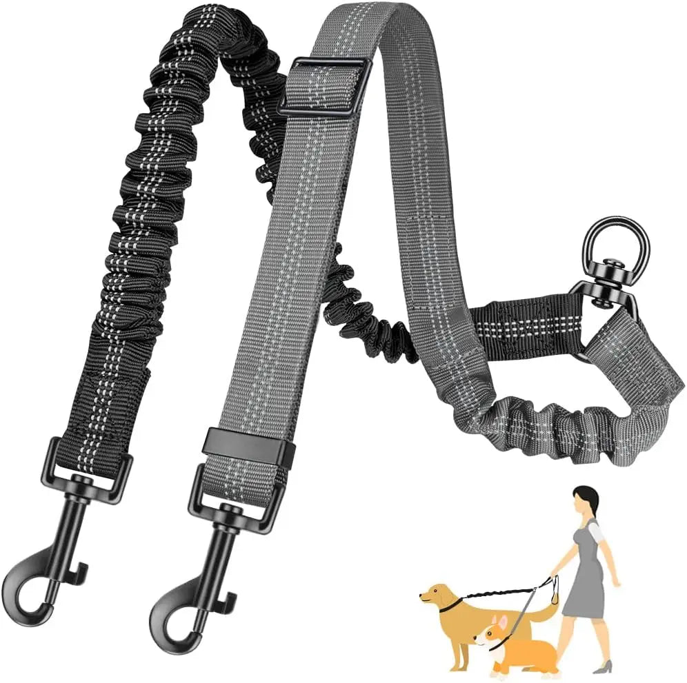DCLOUD Double Dog Leash Attachment With Shock Absorbing Bungee