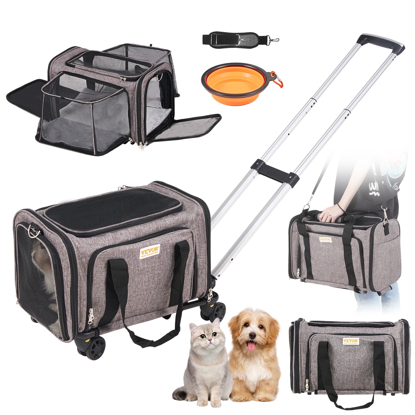 Pet Carrier Backpack With Telescopic Handle And Four Wheels