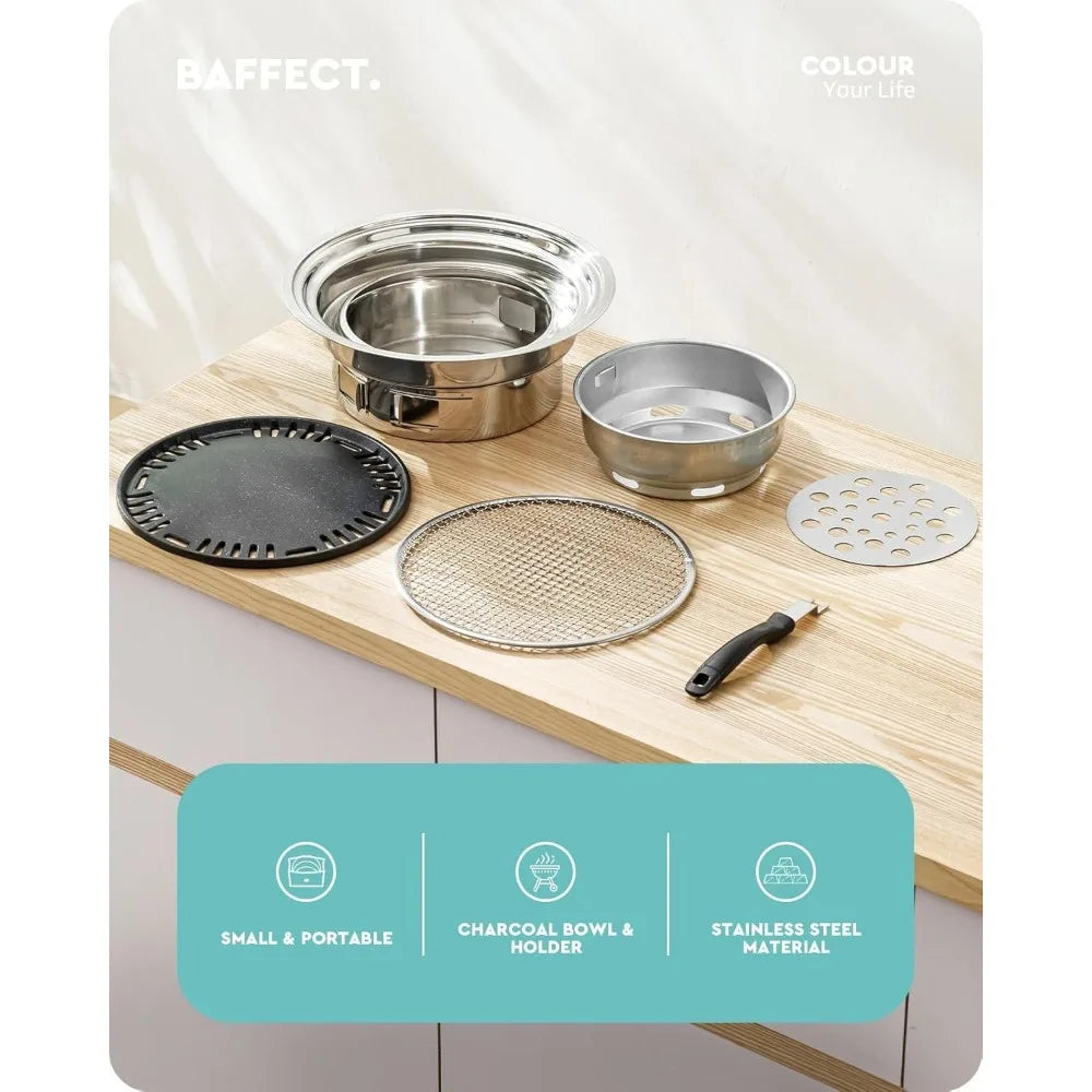 NBVCX Nonstick Stainless Steel Korean BBQ Grill Portable Charcoal Stove
