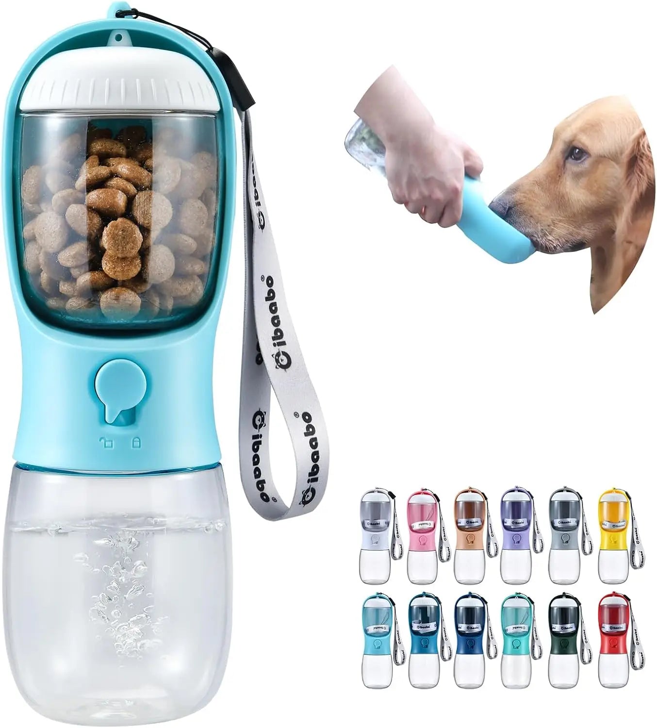 Cibaabo Dog Water Bottle With Food Container Travel Dispenser