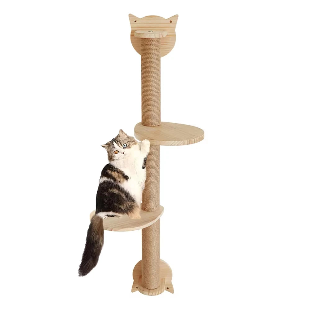 Wall Mounted Cat Tree With Scratching Posts Sisal Hammock Perches