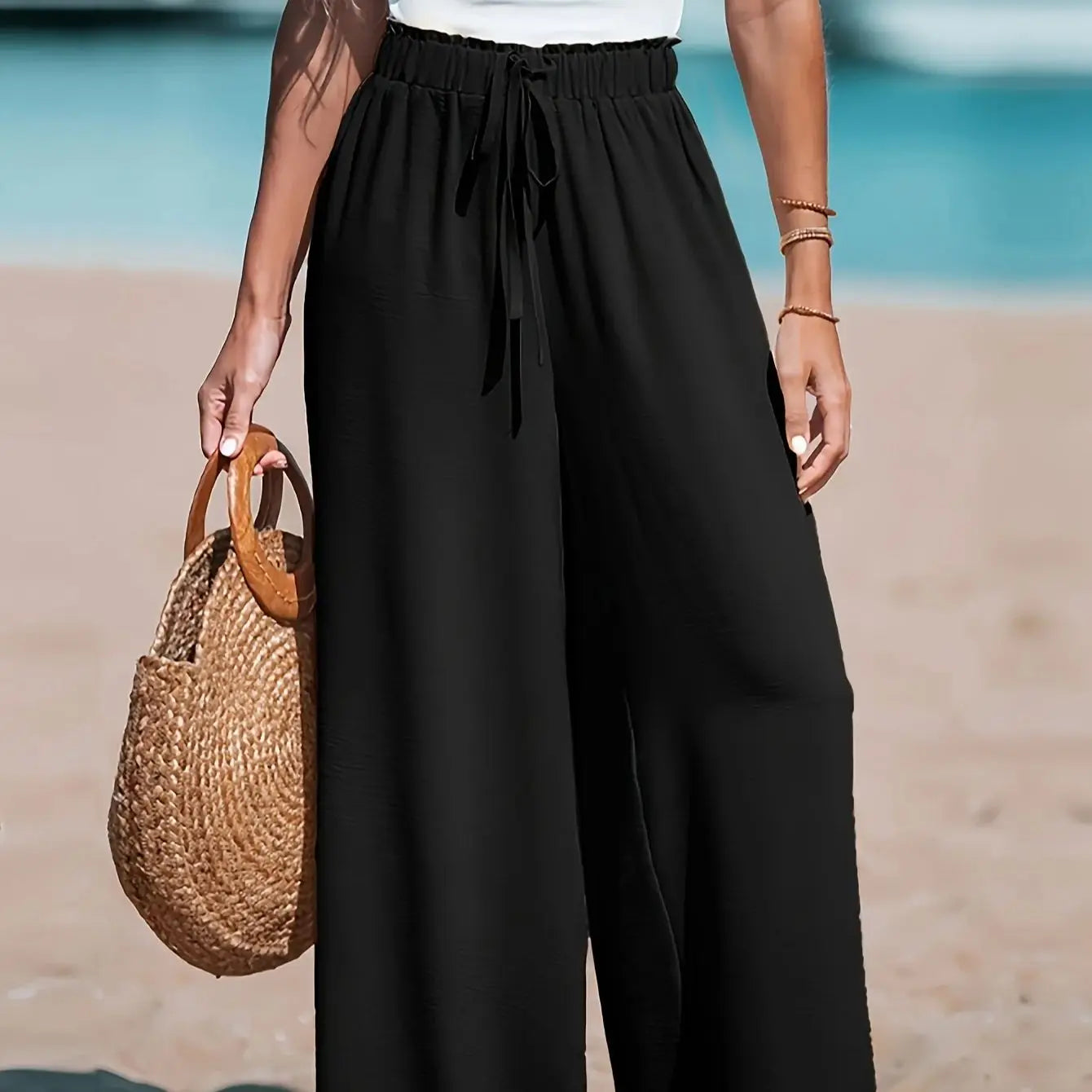 Women's Casual Wide Leg Pants With Pockets Elastic Waist Comfort All Season