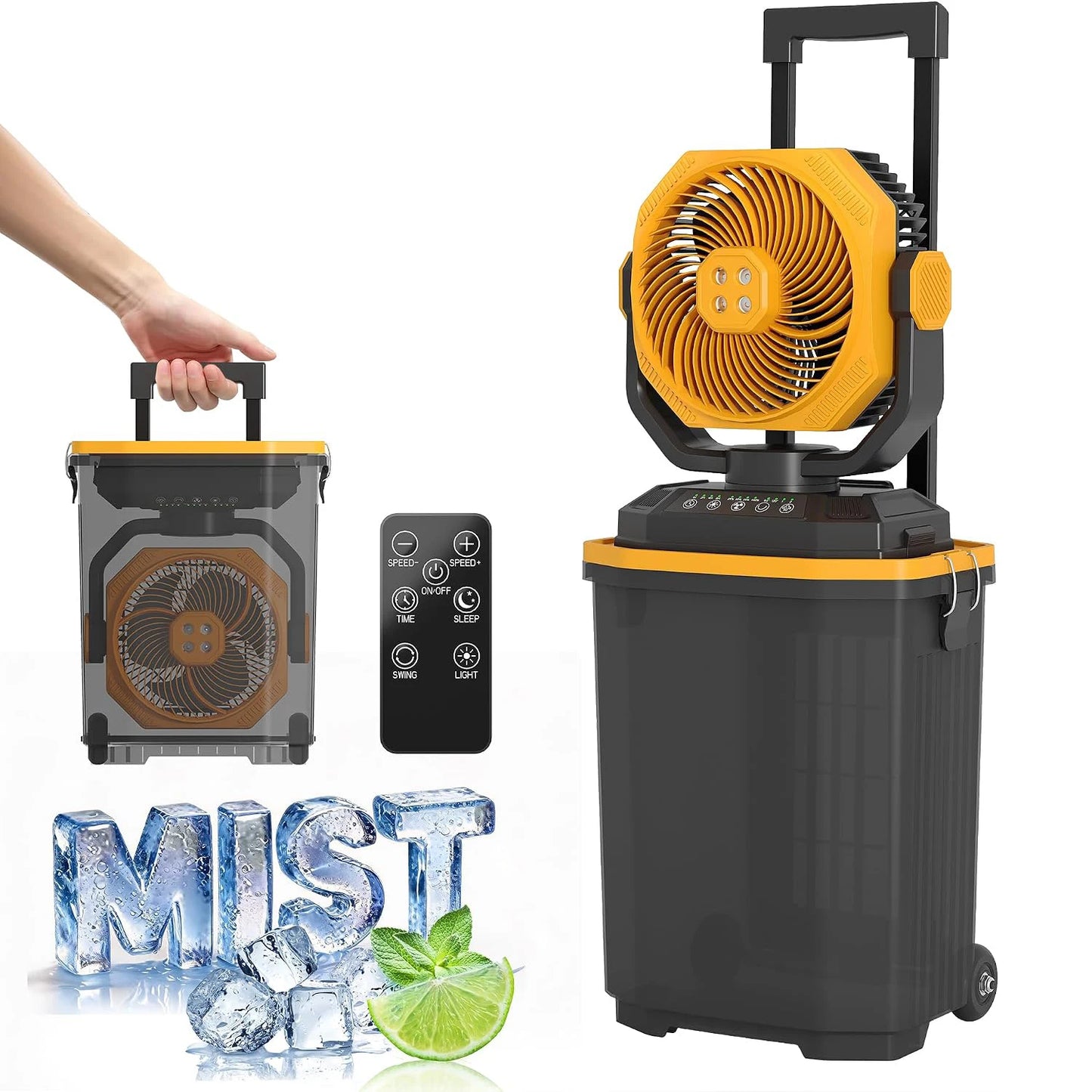 HiMISS Portable Misting Bucket Fan With Remote Oscillating