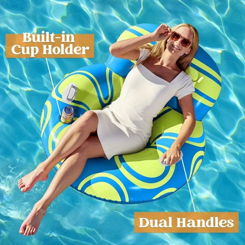 Joyfy Inflatable Pool Lounger Sofa With Cup Holder And Backrest