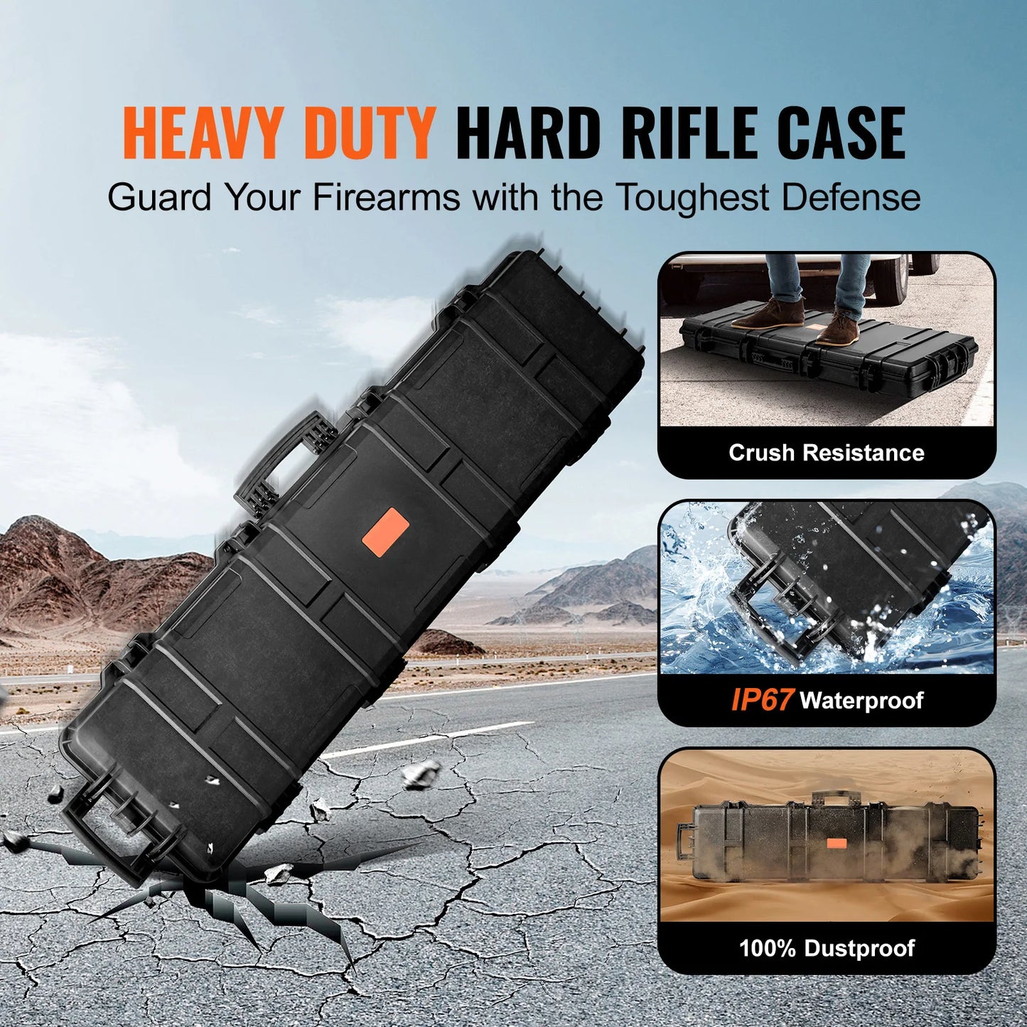 Hard Rifle Case Portable Long Gun Storage, Shockproof and Waterproof
